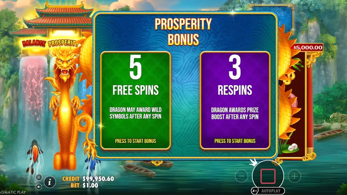 Dragon’s Gate Bonus Choice স্লট গেমের ড্রাগন এবং এশীয় থিমযুক্ত ইন্টারফেস